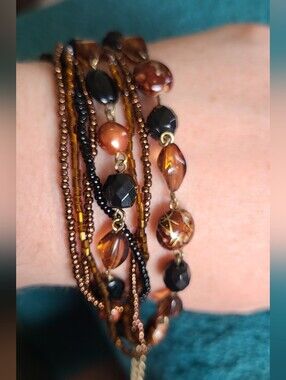 Multi-Strand Brown and Black Beaded Wrap Bracelet
